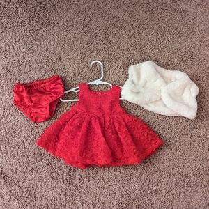 Baby Girl Dress With Fur Shrug